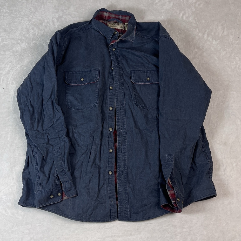 L.L. Bean Men's Blue Plaid Flannel Insulated Chore Blanket Shirt Size XL
